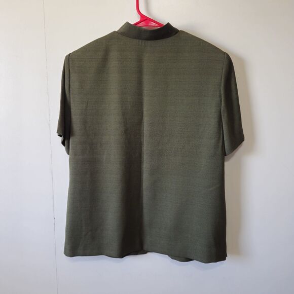 Studio 1 Petite Olive Green Embroidered Short Sleeve Blazer Jacket 10P VTG - Picture 4 of 10